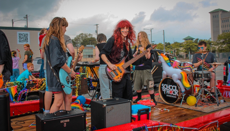School of Rock Students Performing in a Pride Parade